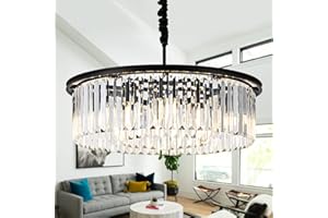 lighceac 23" 8-Light Modern Crystal Chandelier Light Fixtures 2 Rings Black Luxury Chandeliers for Dining Room Round Hanging Pendant Lighting for Living Room Kitchen Entryway Bedroom
