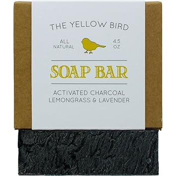 The yellow Bird Soap Bar Activated Charcoal Soap Bar. All Natural Detoxifying Face & Body Cleanser. Certified Organic Ingredients. Paraben & Sulfate Free. For Acne, Eczema, Psoriasis, Rosacea, Dry Sensitive Skin