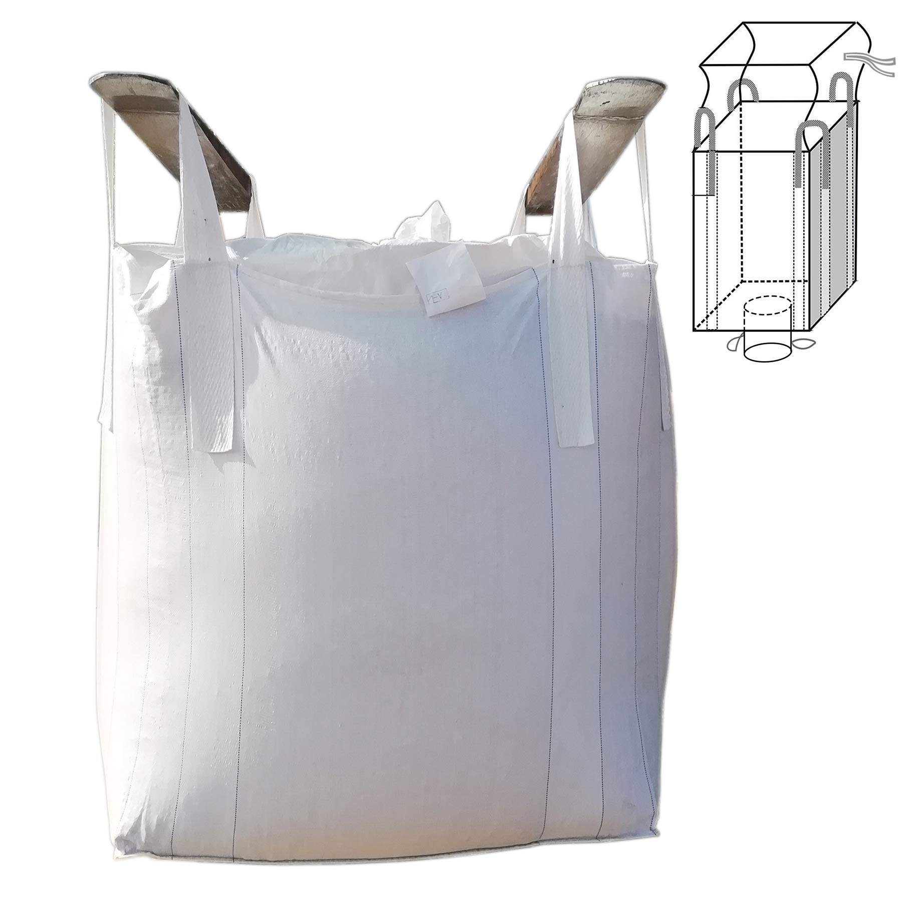 Jumbulk Duffle Top Spout Bottom FIBC Bulk Bag, 1 One Ton Bag, 35"L x 35"W x 43"H, 225 Gallons, 2200lbs SWL, Woven Polypropylene Bags (10)