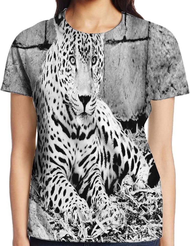 WuLion Jaguar Wild Big Cats Theme Feline with Dots Body Fur Jungle Tiger Leopard Women's 3D Print T Shirt White