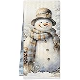 Cilrii Rustic Winter Snowman Kitchen Towels, Christmas Snowy Tree Snowman Dish Tea Towels for Kitchen Decor, Holiday Winter Christmas Decorative Hand Towel for Bathroom, 16x24 Inch
