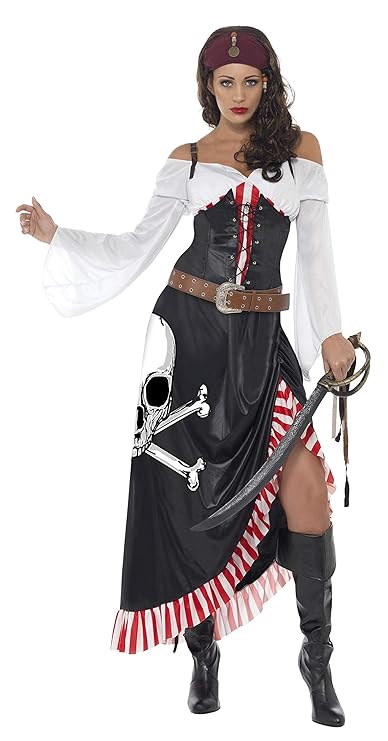 Smiffys Damen Piratin Kostüm, Oberteil, Rock und Gürtel, Größe: M, 38062