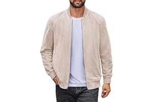 COOFANDY Men's Lightweight Suede Bomber Jackets Casual Varsity Jacket Vintage Faux Leather Jackets