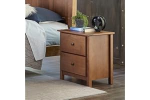 Grain Wood Furniture Shaker 2-Drawer Bedside Nightstand, Solid Wood with Walnut Finish