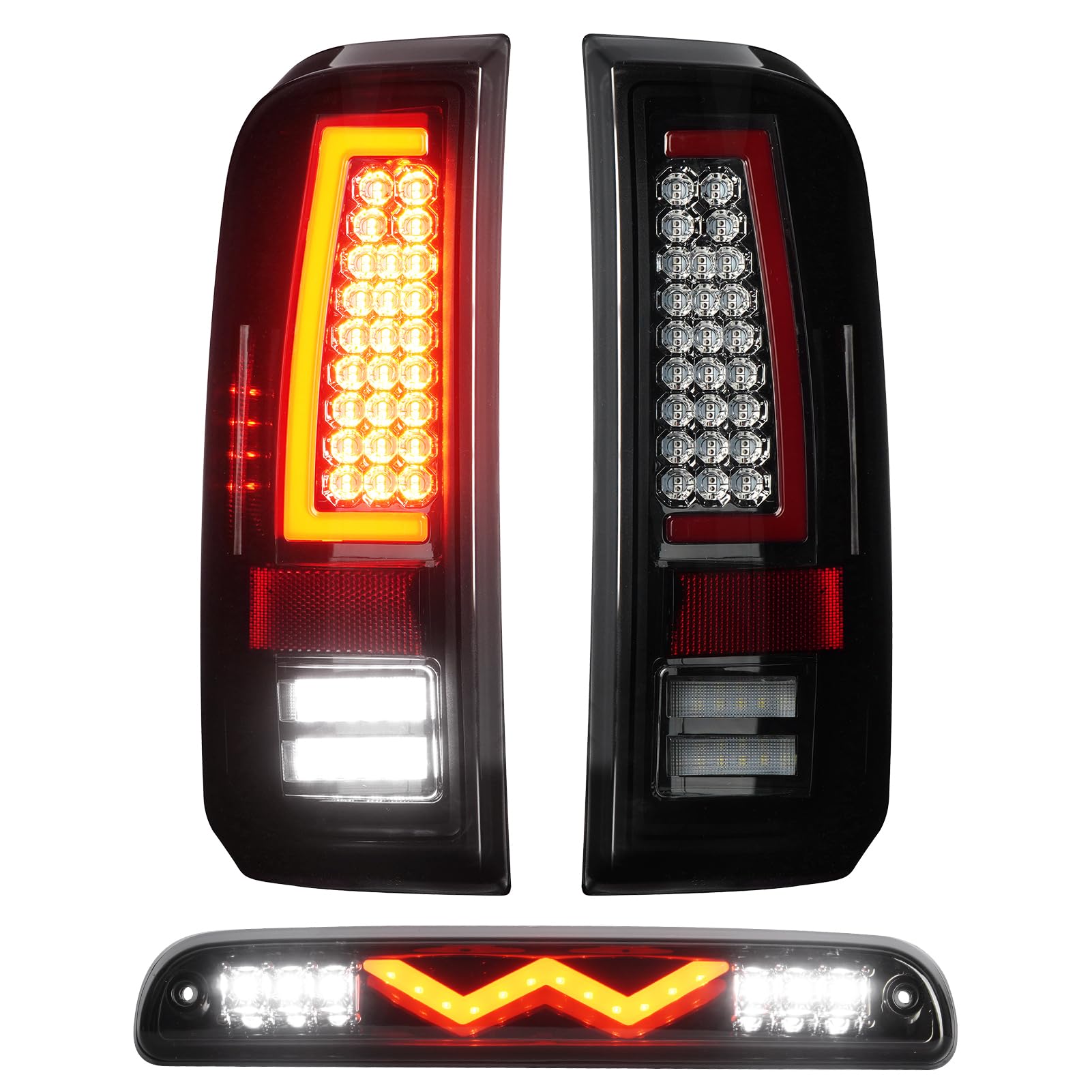 Photo 1 of Tail Lights + 3rd Third Brake Cargo Lamp for Ford F250 F350 F450 F550 Super Duty 2008-2016 (Fleetside Bed Model), LED High Mount Stop Light Rear Taillight Assembly, Chrome Housing Smoke Lens