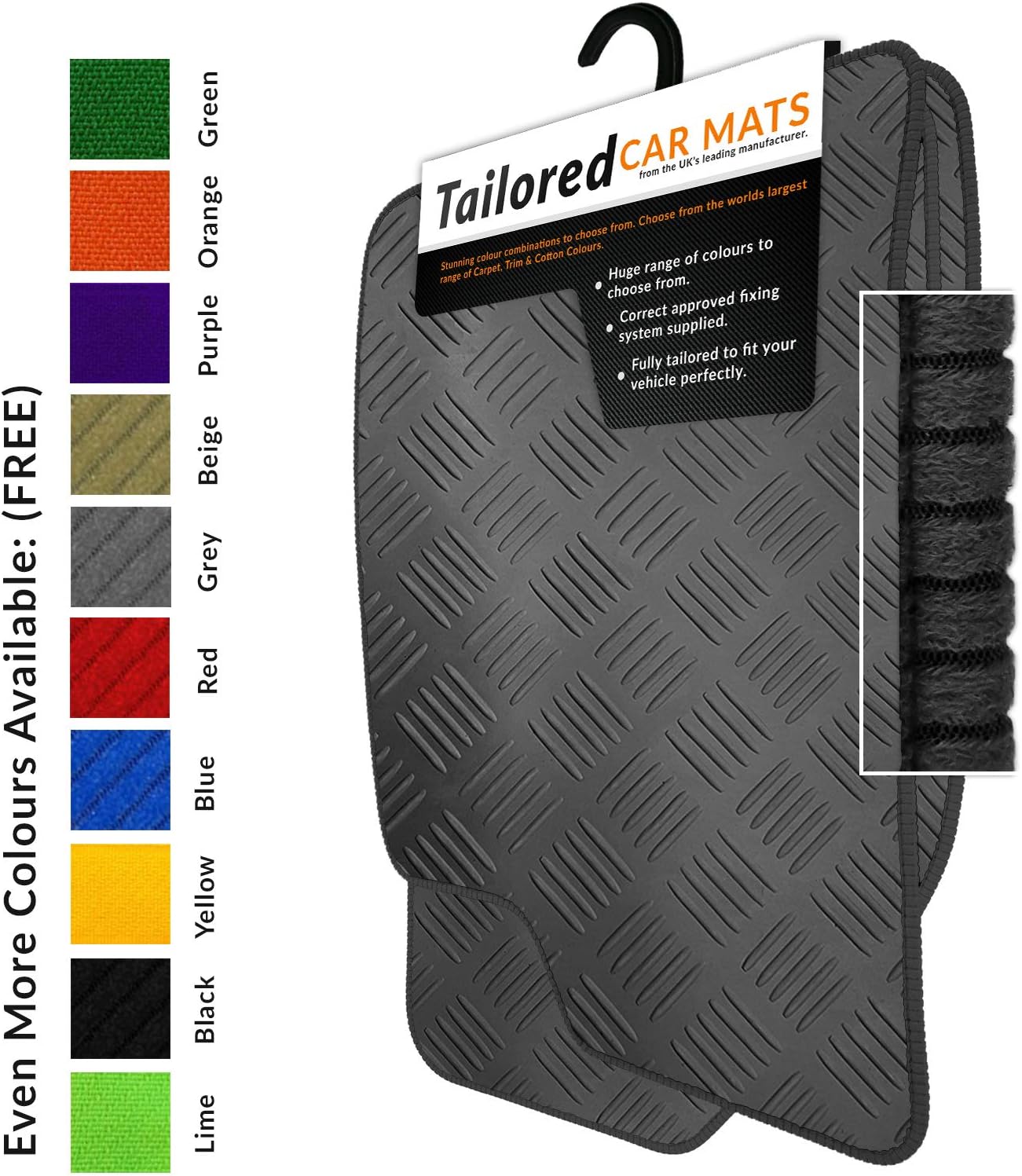 Rubber Car Mats FOR Toyota Hiace 2007-2019 Luxury Diamond Rubber - Black Ribbed Trim [DIAMRUB-767]