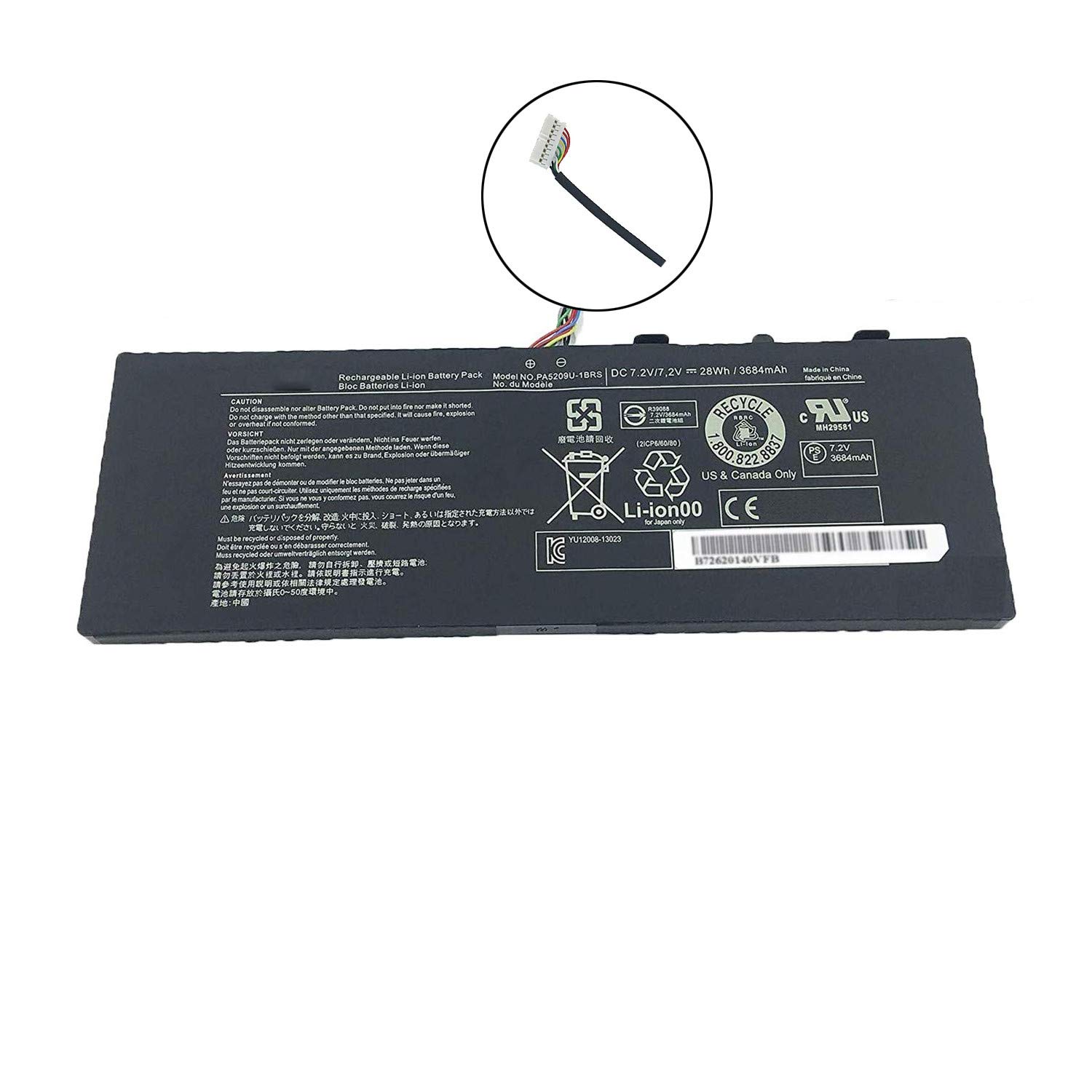 PA5209U-1BRS P000627450 Laptop Battery Replacement for Toshiba Satellite L10-B003 L10W-C L15W-B1208X L15W-B1302 L15W-B1310 Radius 11 L10W-C Series (7.2V 28Wh 3684mAh)