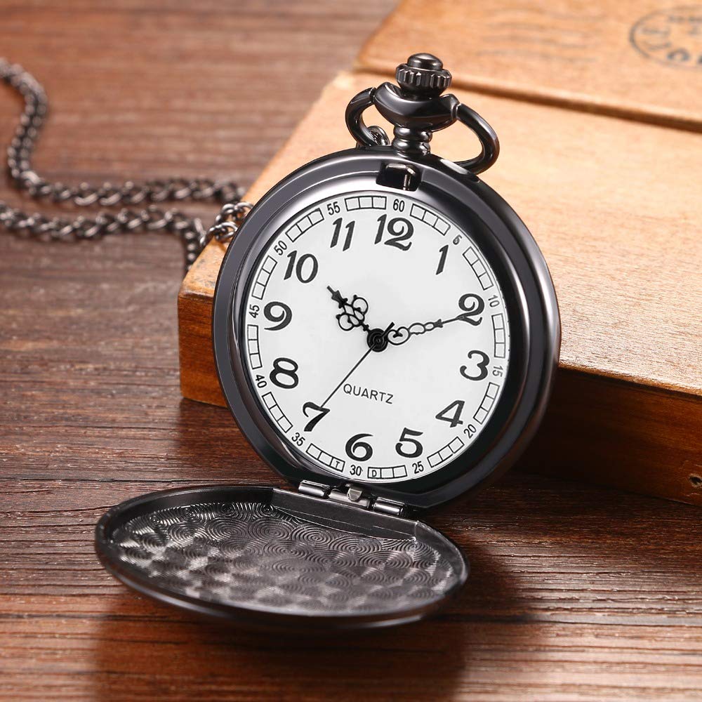 Set of 2 Classic Pocket Watch with Chain for Men and Women
