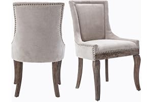 Aoowow Fabric Upholstered Side Chairs Set of 2, Solid Wood Kitchen Dining Room Chairs with Nailheads Legs (Fabric Beige)