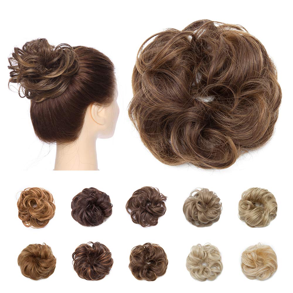 Silk-co Updo Ponytail Hair Extensions [Light Brown] Messy Scrunchies Hair Bun Extensions Curly Wavy Hairpieces