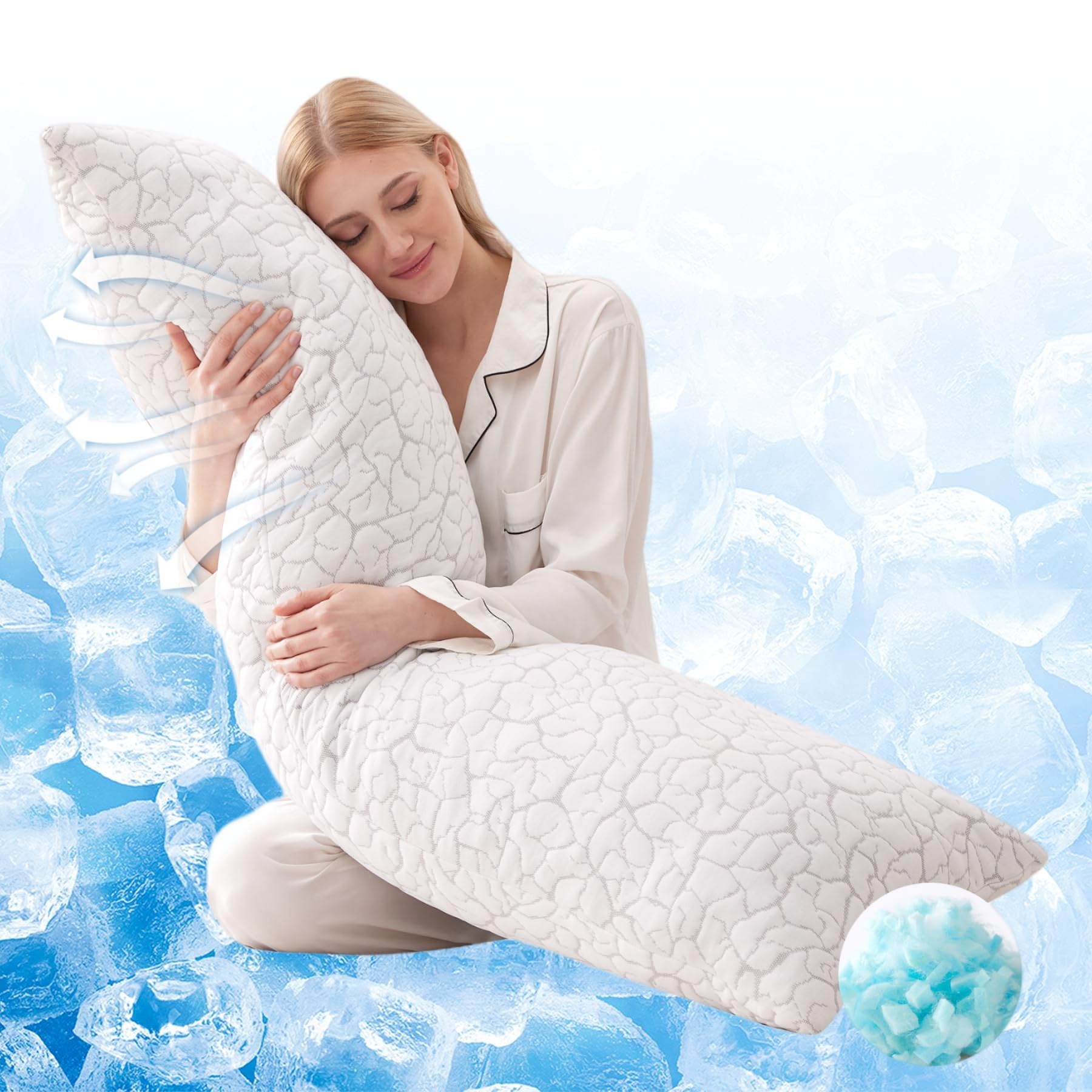 Photo 1 of WGAKCED Cooling Body Pillow for Adults, Shredded Memory Foam Full Body Pillow with Adjustable Loft & Removable Washable Cover, Long Bed Pillow for Side Sleepers, Back Pain Relief (20x54 Inches)