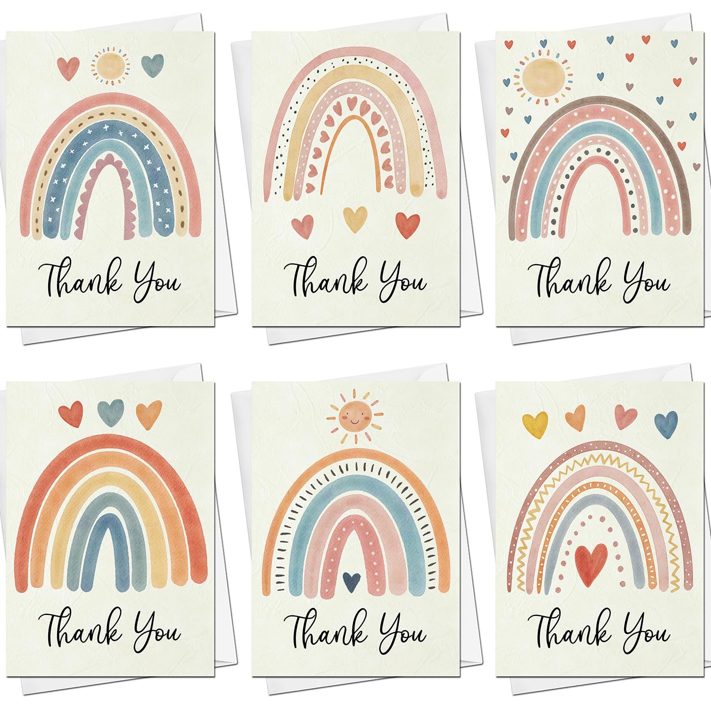 BestaFiesta Thank You Notes MultiPack Rainbow Thank You Notes - For Weddings, Baby Showers, Parties, Family Friends Work Colleagues 6 Designs with White Envelopes 24 Pack