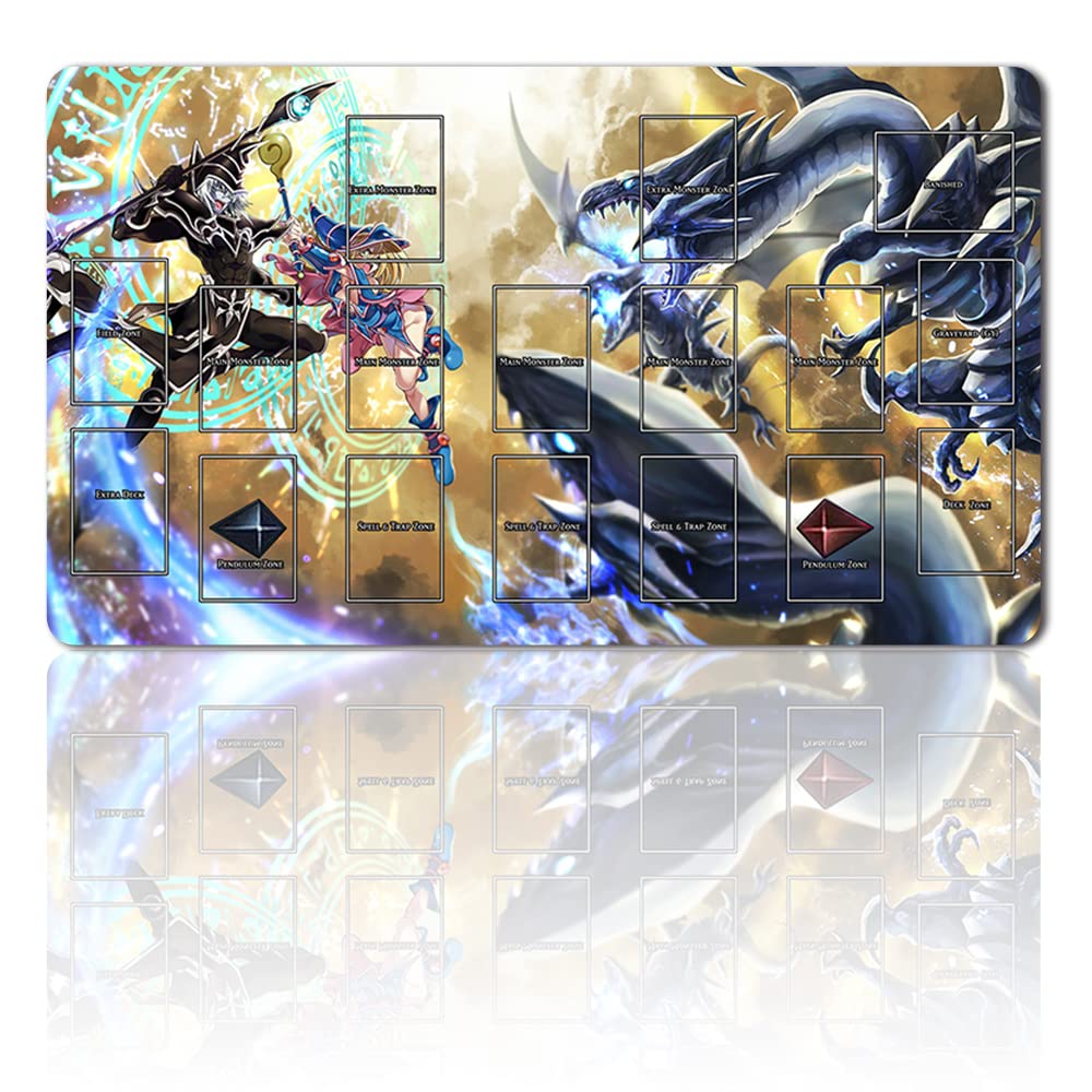 Board Game TCG Play Mats + Free Bag + with Card Zones, YGO Card Game Table Mat Size 60 x 35 cm Mouse Pad Compatible with MTG TCG