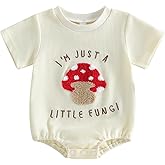 Licupiee Newborn Girl Boy Mushroom Romper Shirts Infant Baby Summer Clothes Letter Embroidery Short Sleeve Bodysuit Tops