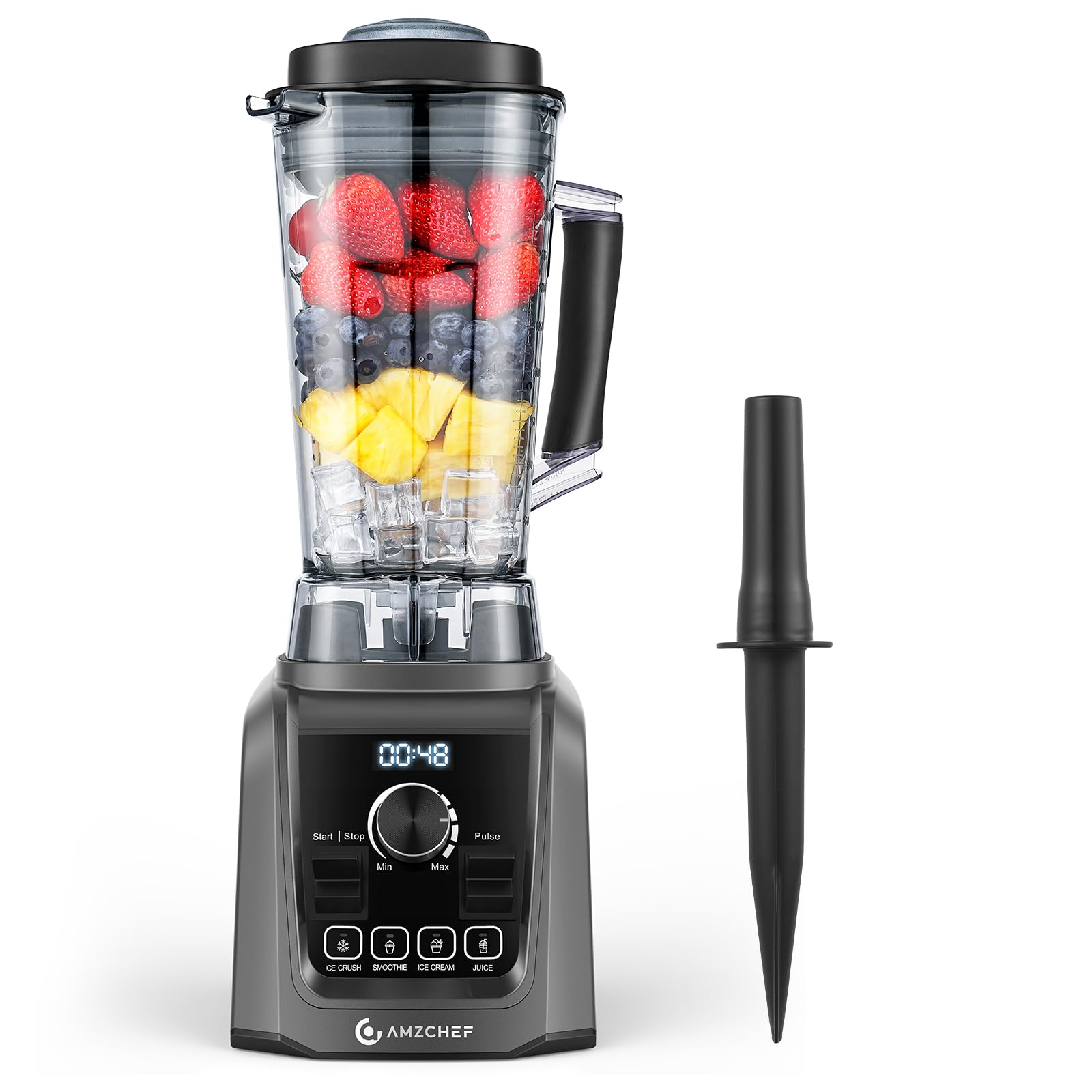 Amzchef Blender 2000W Avec Vitesse Infinie Et Menus Préréglés 4 En 1-2L Mixeur Blender Tout-En-Un Avec 6 Lames En 2 Couches Jusqu'À 32 000 Rpm Pour Broyer La Glace En Quelques Secondes - Gris