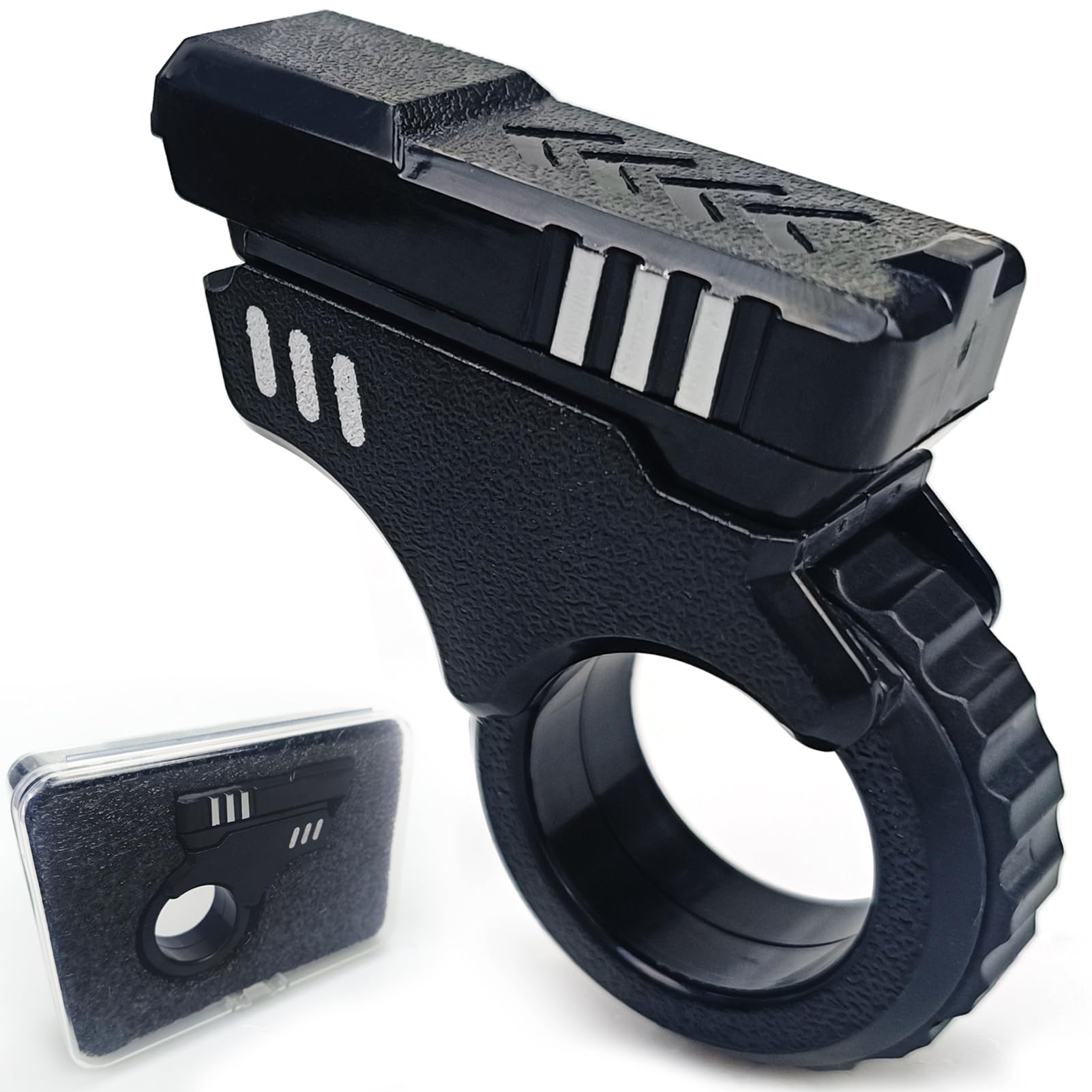 Photo 1 of Ography Fidget Gun Fidget Toy Gun Fidget Slider, Enhanced Feel Stress Relief Relax EDC Gyro Finger Toy Fidget Ring Fingertip Textured Spinner Flip ASMR ADHD 3+ (Black Sliver)