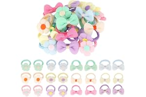 24 Pcs Baby Hair Ties with Bows,Hair Bows Cute,Girls Hair Ties Bows and Flowers Ponytail Elastic Bands,Multicolor Flower Bow,