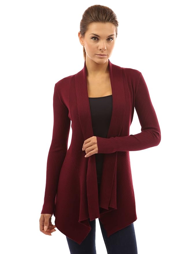 PattyBoutik Damen asymmetrischer Wasserfallausschnitt offene Strickjacke mit langen Ärmeln.