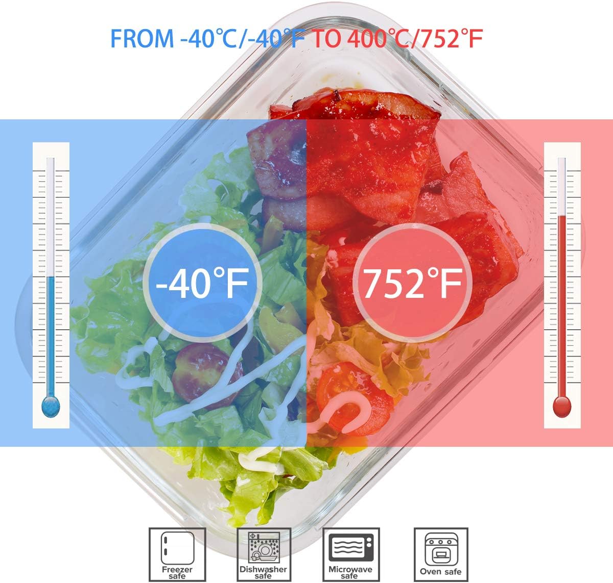 AILTEC Glass Food Storage Containers with Lids, 18 Piece Meal Prep Set, BPA Free & Leak Proof, Clear - Image 4