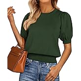 PRETTYGARDEN Womens Tops Spring 2026 Summer Puff Short Sleeve Sweater Crewneck Knit Work Blouses Dressy Casual Trendy Shirts