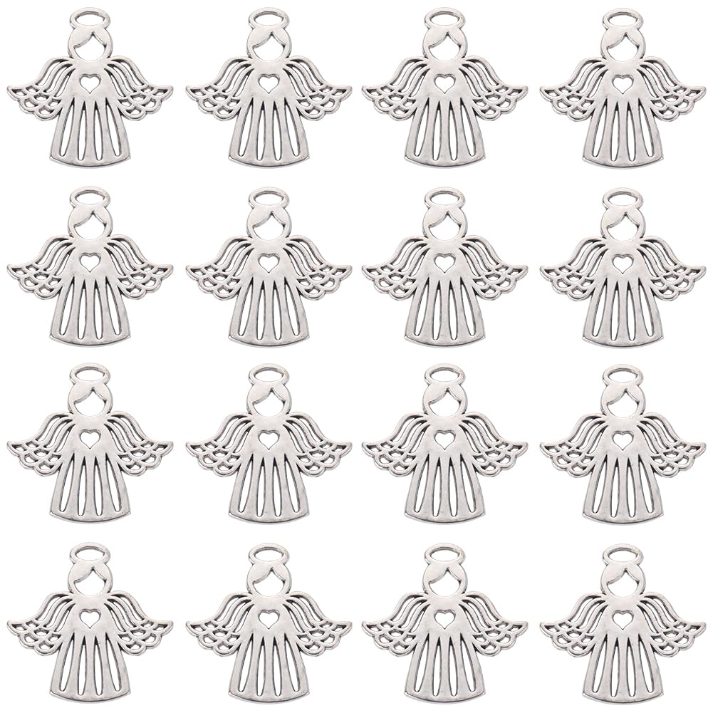 SUNNYCLUE 1 Box 40Pcs Guardian Angel Charms Silver Angel Charm Bulk Antique Tibetan Alloy Fairy Wings Wing Pendants Christmas Valentine for jewellery Making DIY Bracelet Necklace Women