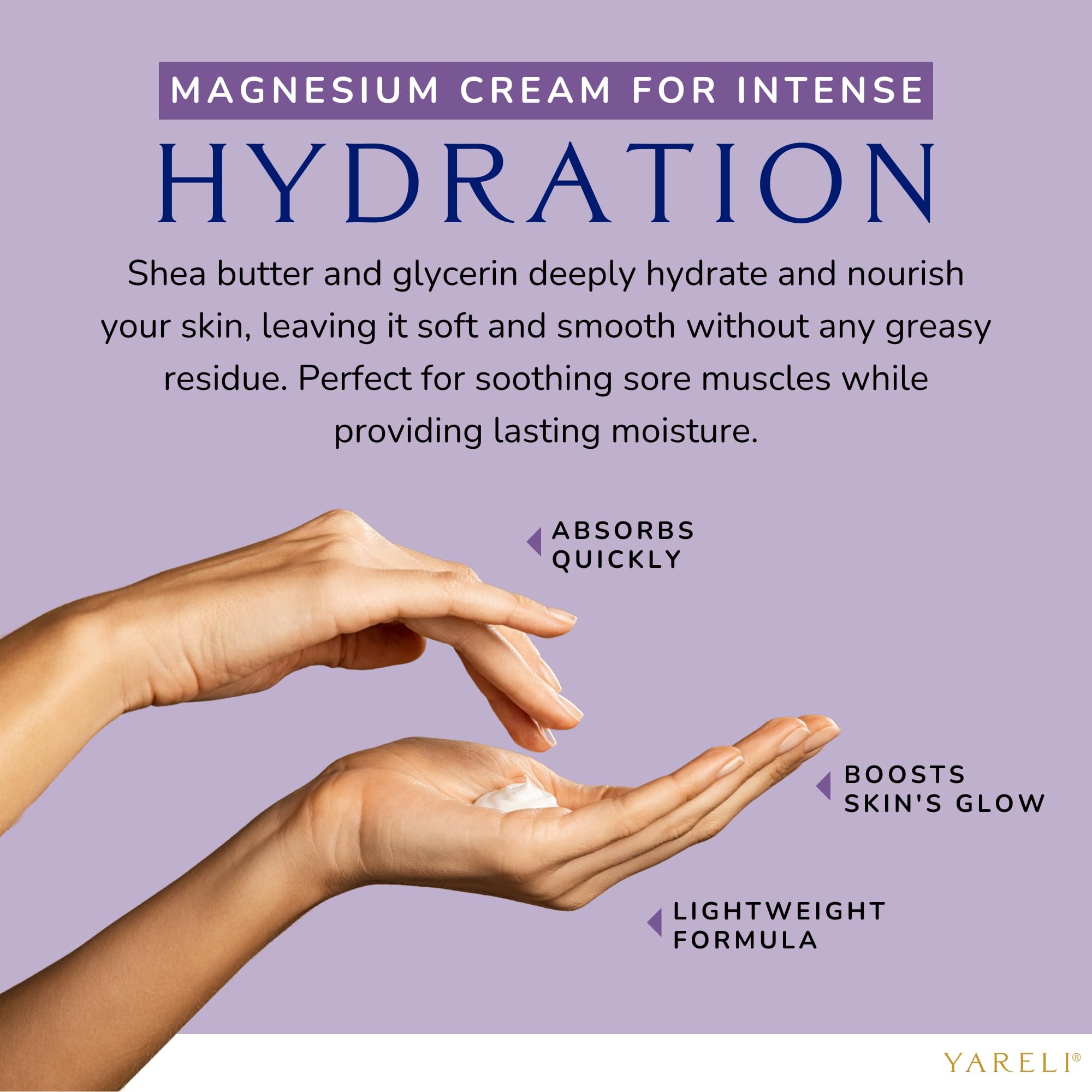 YARELI Magnesium Cream for Pain & Sleep Support - Topical Lotion with Arnica, MSM for Leg Cramps, Muscle Tension, Evening Leg Relaxation - Safe for Adults (4 Fl Oz (Pack of 1), Lavender)