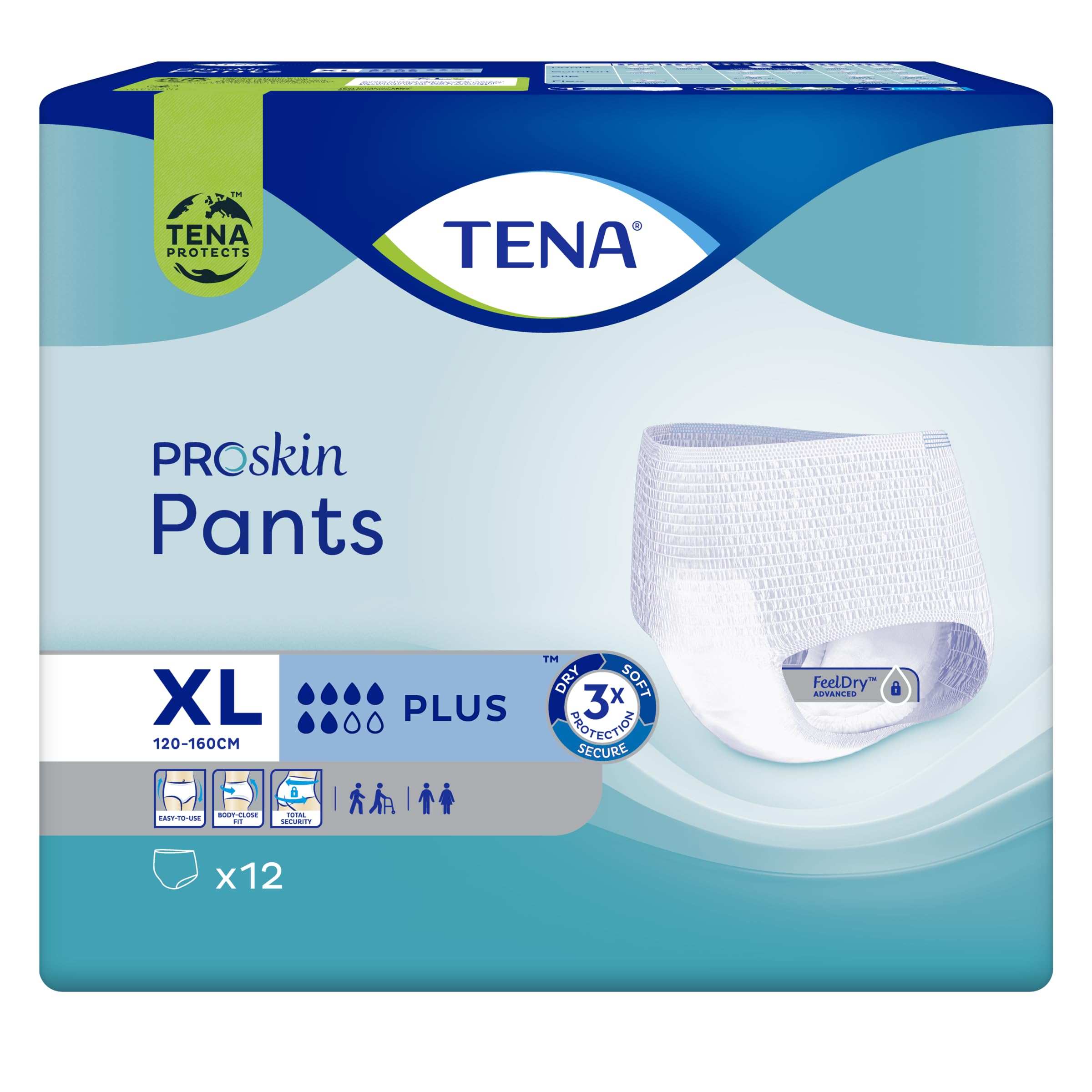 TENA Pants Plus Extra Large (120cm-160cm/46-62in) Pack of 12