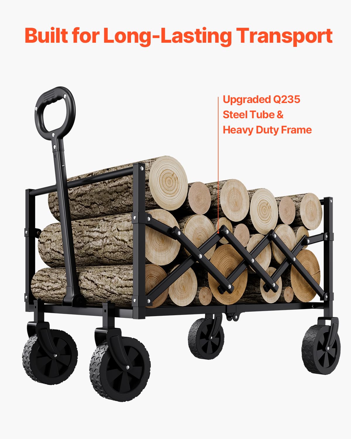 VEVOR Bollerwagen 66x45x46 cm, 102 kg Faltbarer Transportwagen mit Geländerädern, Outdoor-Allzweckwagen mit verstellbarem Griff, Campingwagen für Strand, Lebensmittelgeschäft, Garten, Schwarz 6