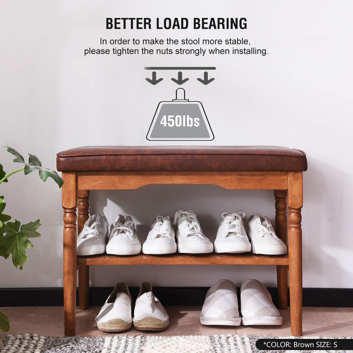 OGCAU Shoe Rack Bench Wooden Shoe Storage Bench Entryway with Storage Bench for Bedroom, Living Room, Hallway, Garage(Walnut): Kitchen & Dining
