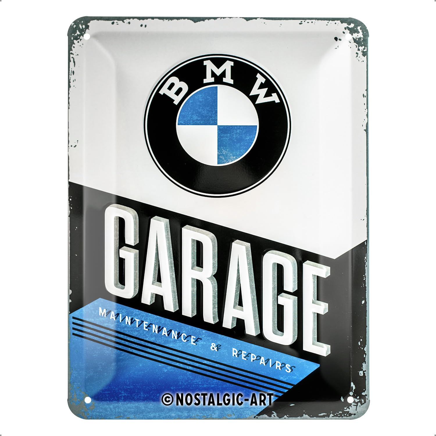 Nostalgic-Art Retro Tin Sign – BMW – Garage – Gift idea for car accessoires fans, Metal Plaque, Vintage design for wall decoration, 15 x 20 cm