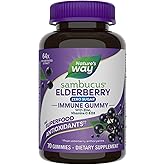 Nature’s Way Sambucus Zero Sugar Immune Gummies, Daily Immune Support*, Black Elderberry Extract, Vitamin C, Vitamin D3, Zinc, Sugar Free, Sugar Alcohol Free, Plant-Based Sweeteners, 70 Gummies