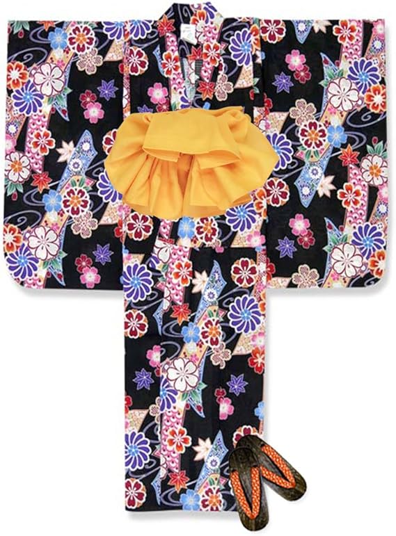 Amazon 浴衣 こども 女の子 セット 古典柄の浴衣 兵児帯 下駄 3点セット 選べるサイズ 100 110 黒 古典桜 Tsw 803 Set Heko 着物 浴衣 通販