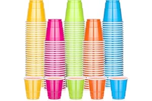 200 PCS 2 Oz Plastic Shot Glasses, Colorful Disposable Shot Cups, Mini Plastic Cups for Tasting Serving Samples Whiskey Vodka