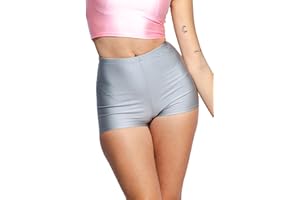 ROSANC Shiny Shorts High Waist Neon Dance Shorts Comfy Stretch Nylon Spandex Hotpants for Disco Party Rave Halloween Costumes