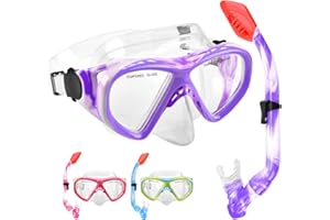 ACQCES Kids Snorkel Set Dry Top Snorkeling Gear for Kids Youth Boys Girls Junior Age 5-15,Tempered Glass Swimming Diving Mask and Snorkel Set 180 Degree Panoramic View