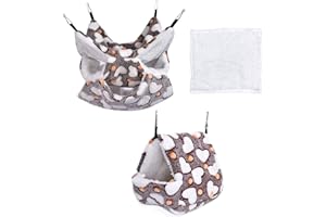 Petmolico 3 Pieces Ferret Cage Hammock Set - Triple Layer Plush Rat Hammock and Hanging Tent Bed and Warm Bed Mat for Sugar Glider, Rat, Ferret, Chincilla, Hamster, Guinea Pig, Coffee Hearts