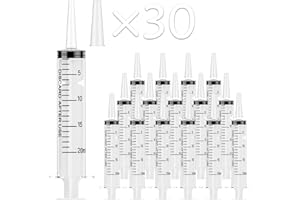 JOLLY PARTY 30 Pack 20mL Syringes, Plastic Syringes with Catheter Tip and Cap, Individually Sealed Feeding Syringe For Dogs, Measuring Syringe For Liquid, Scientific Labs, Refilling, Dispensing