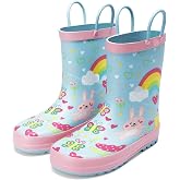 DREAM PAIRS Kids Rubber Rain Boots | Rubber traction outsole,Double pull handles,Non-slip sole,Puddle Jumping Garden Play,Toddler Boys Girls