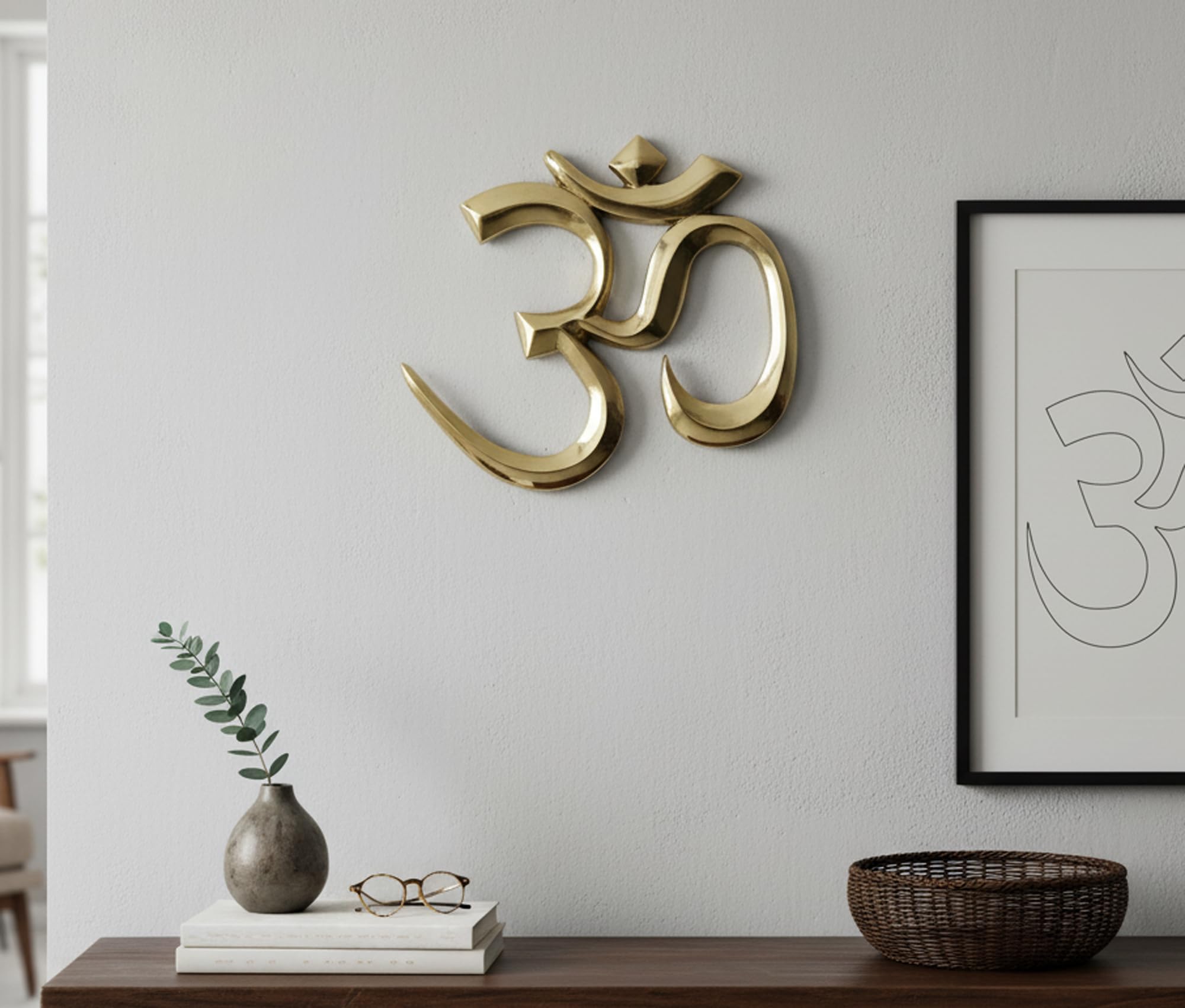 ESPLANADE Brass OM Wall Hanging Sculpture | Vastu | Fengshui | Goodluck, Auspicious, Religious symbols | Pooja Idols | Home Decor (9" Inches)