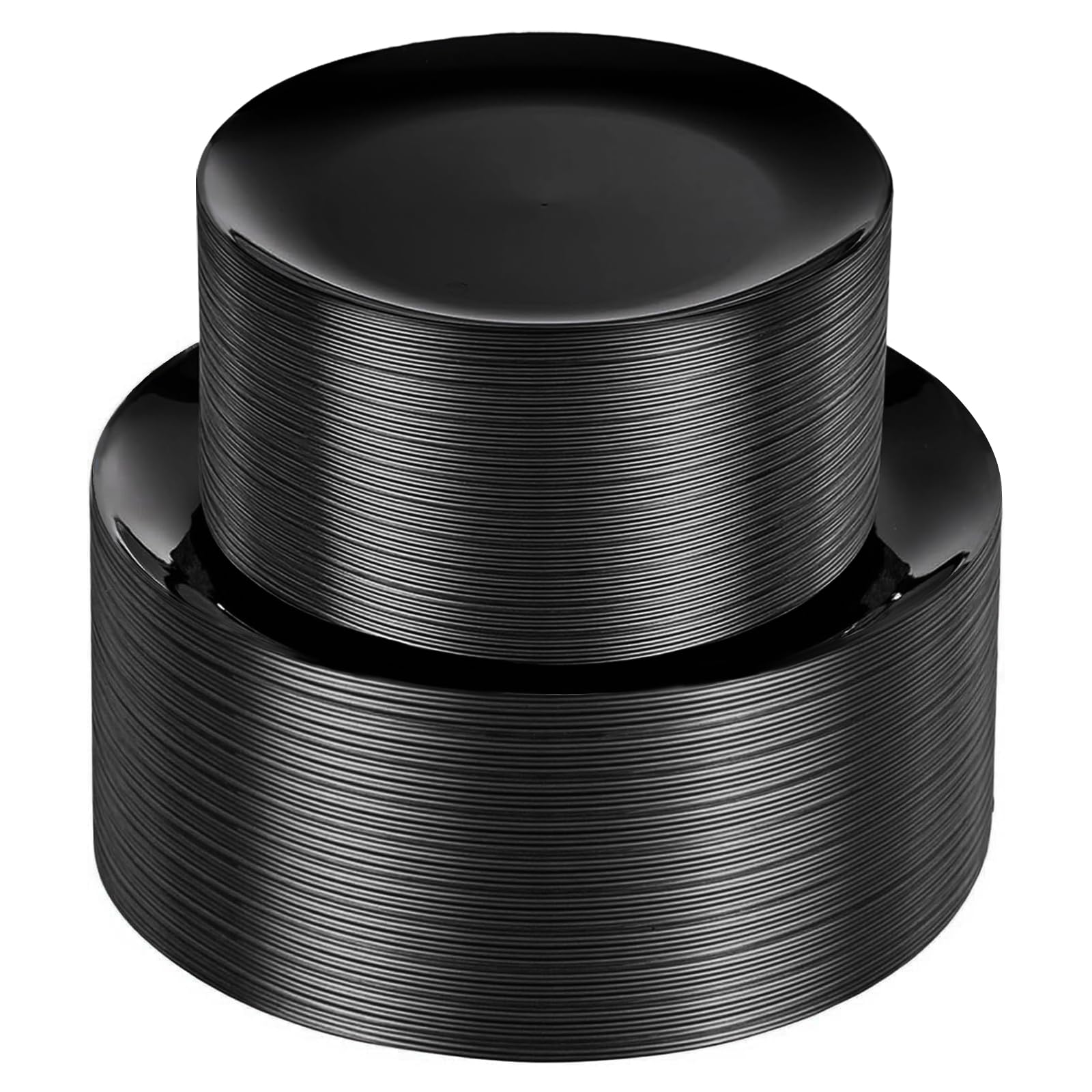 I00000 200 PCS Black Plastic Plates for 100 Guests Include: 10.25 inch 100 Pieces Dinner Plate and 7.5 inch 100 Pieces Dessert Plate, Premium Plastic Plates Perfect for Birthday, Wedding & Party Image