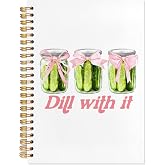YTRGI Funny Pickles Journaling Notebook, Coquette Pink Bow Pickles Jar Notebooks for Note Taking, Pickle Lovers Gifts Journals for Writing, Dill with It Pickle Spiral Notebook 5.5x8.3 Inch