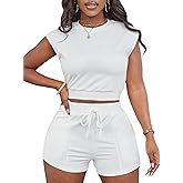 LovelyWholesale Short Sets for Women 2 Piece Summer Sets Cap Sleeve Crop Tops and Shorts Tracksuits Sets