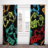DOTOOMA Neon Gamepad Modern Gaming Curtains Start Play Teen Boys Video Game Room Nursery Bedroom Living Room Window Decor Polyester Fabric Supplies 41 x 82 Inch Window Drapes 2 Panels