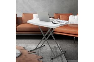 SFIHOME Foldable TV Tray Table, Portable Partiestable and Laptop Square Small Table, Height Adjustable (3 Adjustable Height Setting, White, 30")