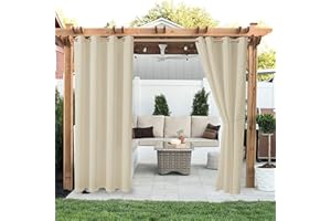 LORDTEX Linen Look Indoor/Outdoor Curtains, 52" W x 108" L, Cream Waterproof, Privacy, Sun Blocking Textured Grommet Curtains for Patio, Pergola, Porch, Deck, Lanai, and Cabana, Set of 2 Panels