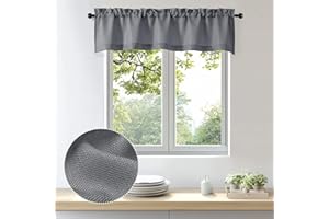 OWENIE Bob 1 PCS Dark Grey Valances for Windows, Faux Linen Textured Kitchen Window Curtains Valance for Bedroom Living Room, Modern Soft Airy Solid Rod Pocket Bathroom Cafe Curtain, 60Wx14L Inch