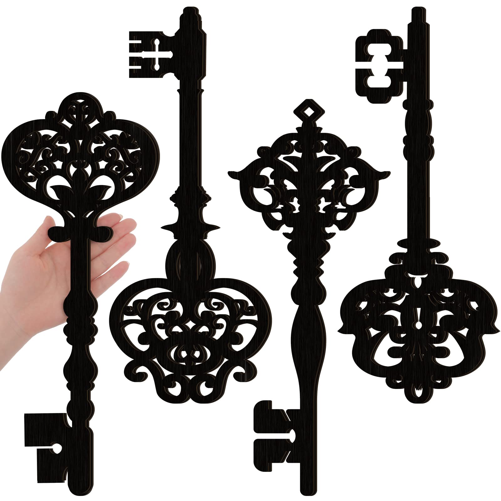 Photo 1 of Chunful 4 Pcs Large Skeleton Keys Sign Vintage Antique Wooden Wall Keys Art Farmhouse Gothic Wall Decor for Bedroom No Chimney Houses Decorations (15.75 x 6.3 Inch)