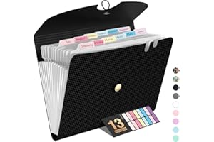 Sooez Expanding File Folder, 13 Pocket Accordion File Organizer, Monthly Expandable File Folder for Documents with Labels, Portable Bill Receipt Organizer for School Office Supplies, Letter A4 Size