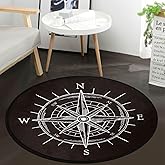 keepcute Vintage Wind Rose Compass Black Round Area Rug, 3' Round Rug Circular Floor Mat for Bedroom, Living Room & Study Car