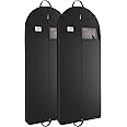 [Set of 2] Black Garment Bag for Travel and Storage, Breathable with Zipper and Eye-Hole, Carry Handles 26 inch x 65 inch x 5 inch